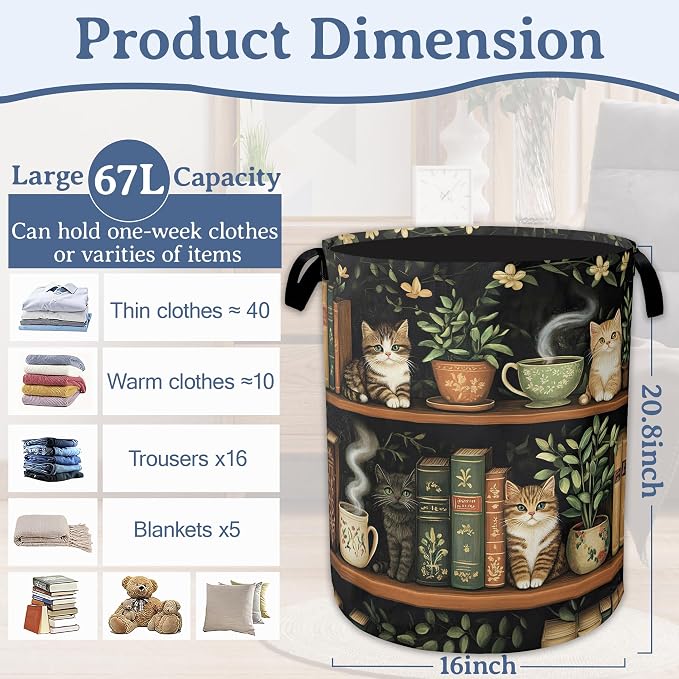 Cute Cat Laundry Basket, Foldable Oxford Cloth Bookshelf Laundry Hamper - Image 2