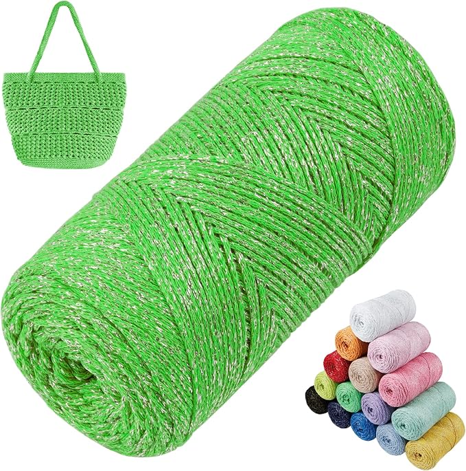Sparkle Macrame Cord 1.5mm x 306 Yards Cotton Glitter Yarn by LEREATI