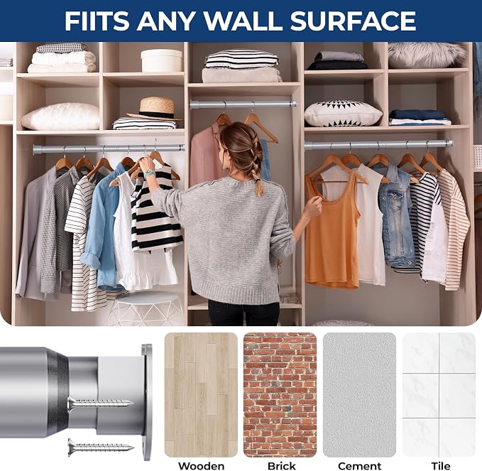 Mavivegue Closet Rod, 17 to 70 Inch Adjustable Closet Rods - Image 7