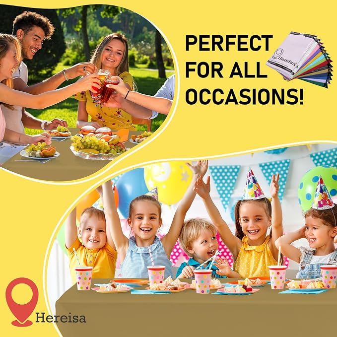 Plastic Gold Tablecloths 3 Pack Disposable Table Covers 54 x 108 Inch Golden - Image 2