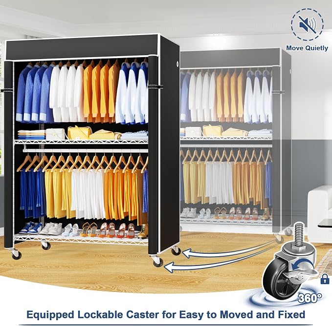 P8C Heavy Duty Clothes Rack（With Extended Width Design） Rolling Clothing Racks - Image 5