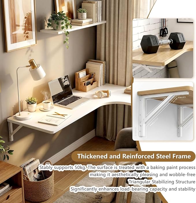 Wall Mounted Folding Table L Shaped, Fold Down Floating Desk - Image 4