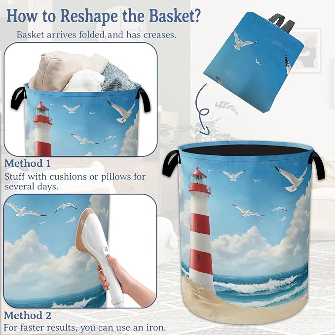 Lighthouse On The Beach Laundry Basket, Foldable Oxford Cloth Laundry Hamper - Image 6