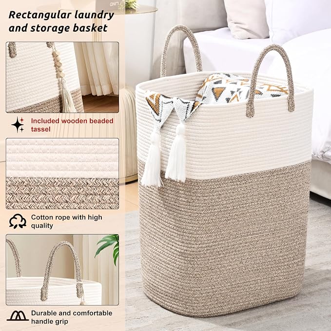 65L Woven Laundry Basket for Clothes, Large Rectangle Laundry Hampers - Image 8