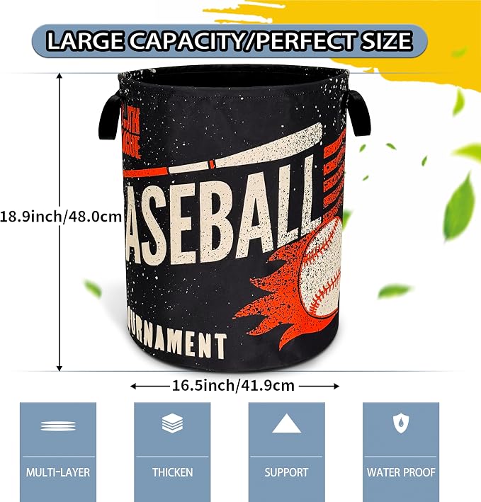 Baseball Laundry Basket Foldable Oxford Cloth Funny Tote Bag Laundry Hamper - Image 2