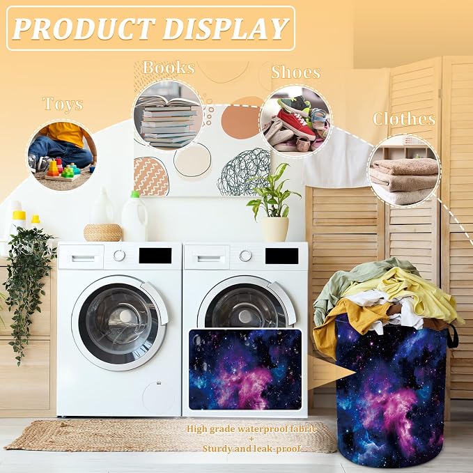 Purple Galaxy Space Laundry Basket, Space Laundry Hamper, Oxford Waterproof - Image 4