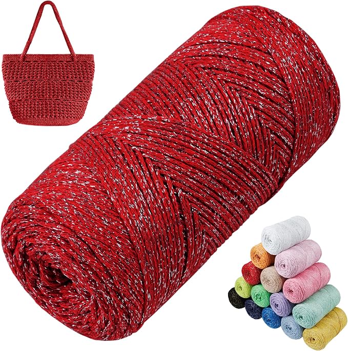 Sparkle Macrame Cord 1.5mm x 306 Yards Cotton Glitter Yarn by LEREATI