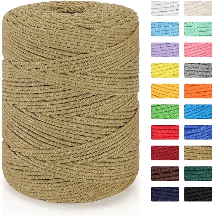 Macrame Cord 4mm x 328yd | 100% Natural Cotton Macrame Rope | 4 Strand Twisted by MacraBoho