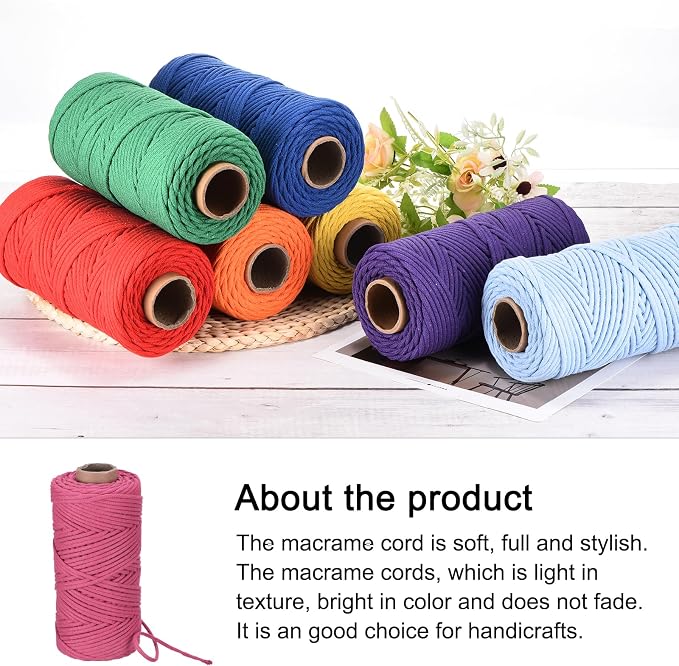 Rebower Macrame Cord 4mm x 109 Yard, Natural Cotton Macrame Rope Twisted - Image 4