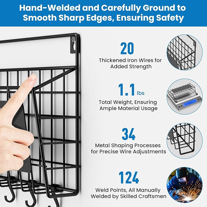 Easy Assembly and Installation Iron Key Holder Wall Mount, Mail Organizer - Image 5