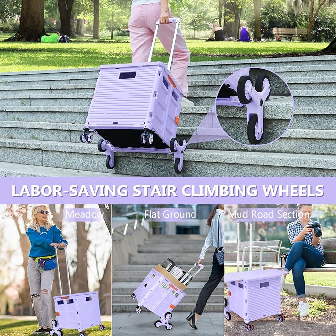 Foldable Utility Cart with Stair Climbing Wheels, Collapsible Rolling Crate - Image 6