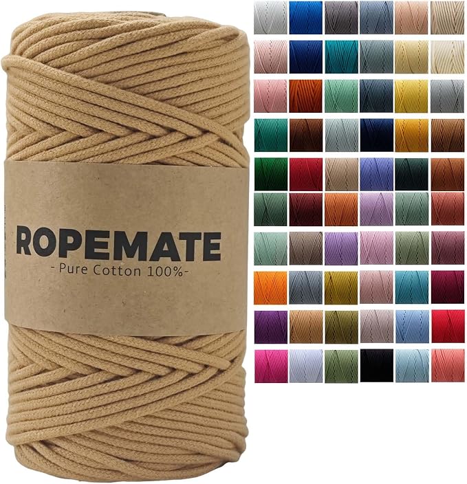 ROPEMATE 3mm Braided Macrame Cord 100% Cotton Cord 110Yards Macrame Rope by ROPMEATE