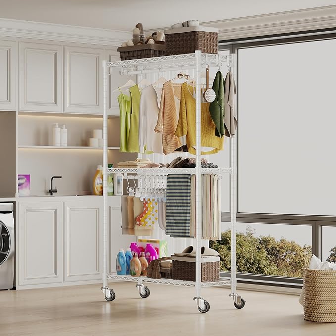 Rolling Clothing Rack for Hanging Clothes H2 Heavy Duty Garment Rack - Image 3