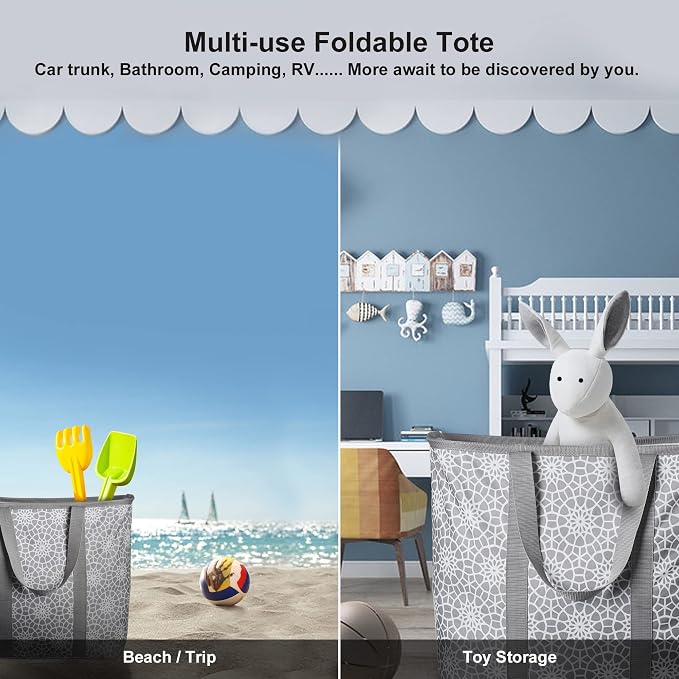 JOMOLA Collapsible Laundry Caddy 80L Large Foldable Laundry Basket Grey - Image 7
