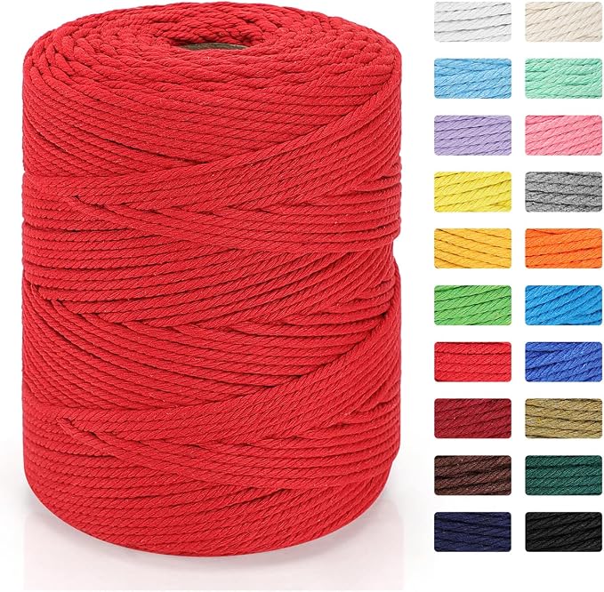 Macrame Cord 4mm x 328yd | 100% Natural Cotton Macrame Rope | 4 Strand Twisted by MacraBoho