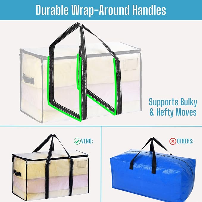VENO 2 Pack Clear Storage Moving Bags, Heavy Duty Storage Bins - Image 3