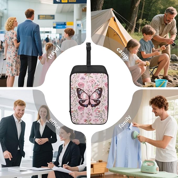 Pink Butterfly Portable Travel Iron Storage Bag Lightweight Carrying Case - Image 5