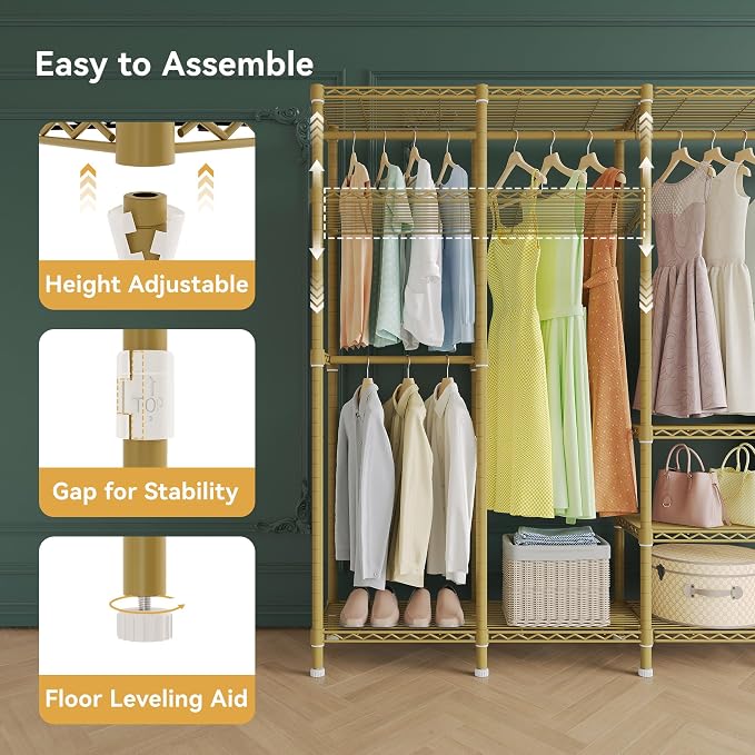 H5 Large Wire Garment Rack, Heavy Duty Clothes Racks, Wardrobe Closet Rack - Image 7