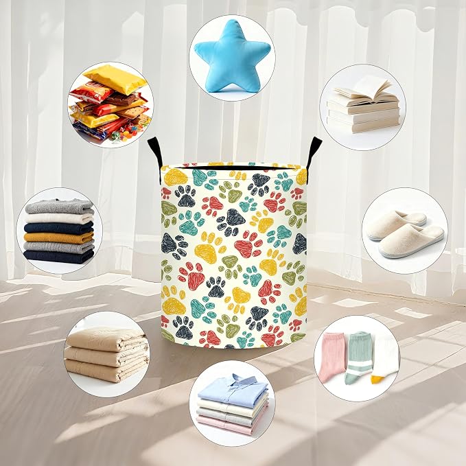 Paw Print Laundry Basket Storage Bin Foldable Laundry Hamper Clothes Storage - Image 5