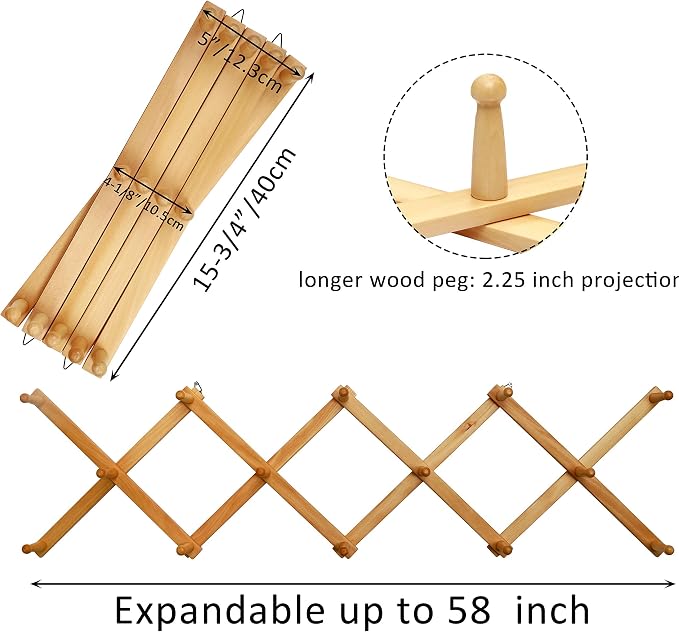 WEBI Accordion Wall Hanger, Expandable Wooden Hat Rack - Image 3