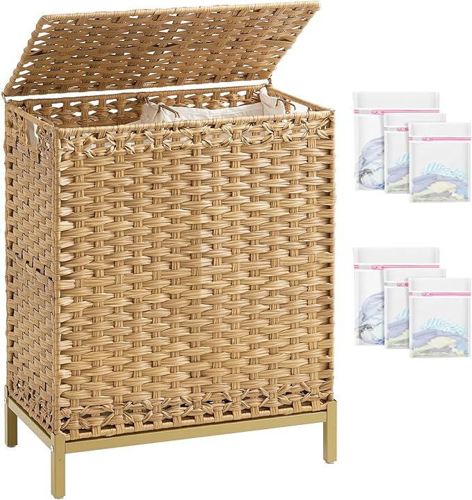 Laundry Hamper with Lid, 112 L Handwoven Rattan Wicker Laundry Basket, 2 by SETVSON