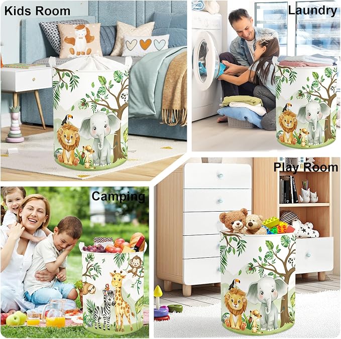 Forest Animals Laundry Hamper Woodland Tree Large Storage Basket Parents - Image 7