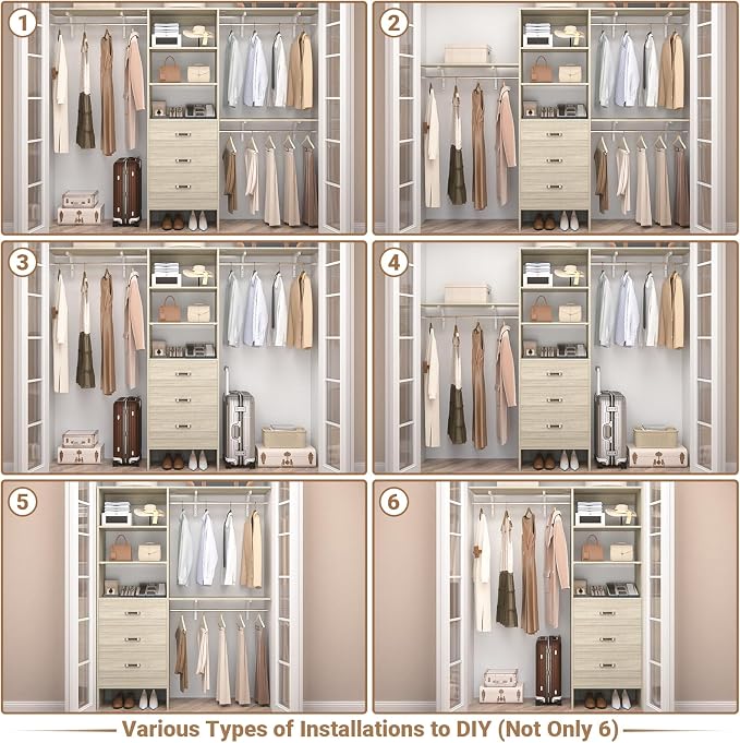Closet System with Drawer - 8FT Wood Closet Organizer System with 3 Hanging - Image 5