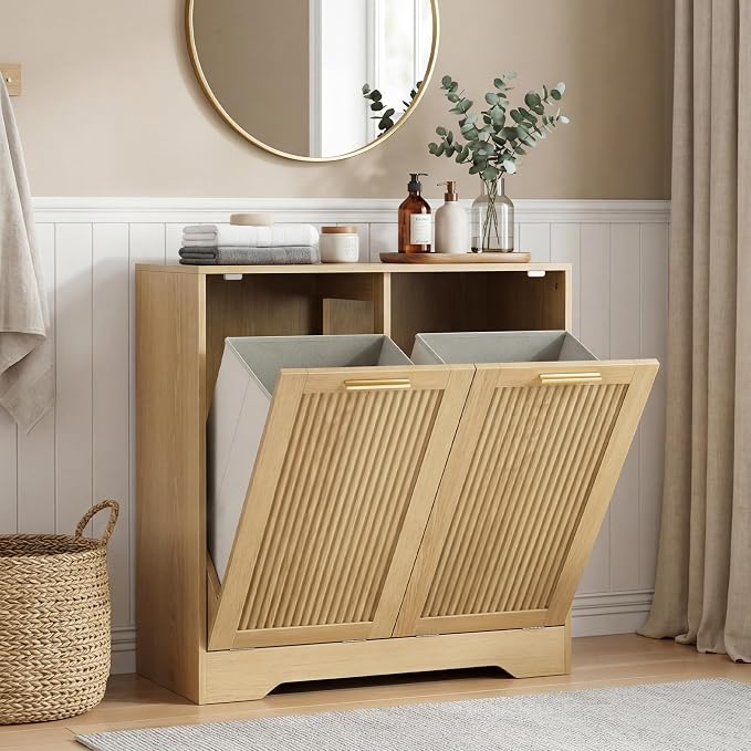 Smuxee Double Tilt Out Laundry Hamper Cabinet, Hidden Laundry Cabinet - Image 8