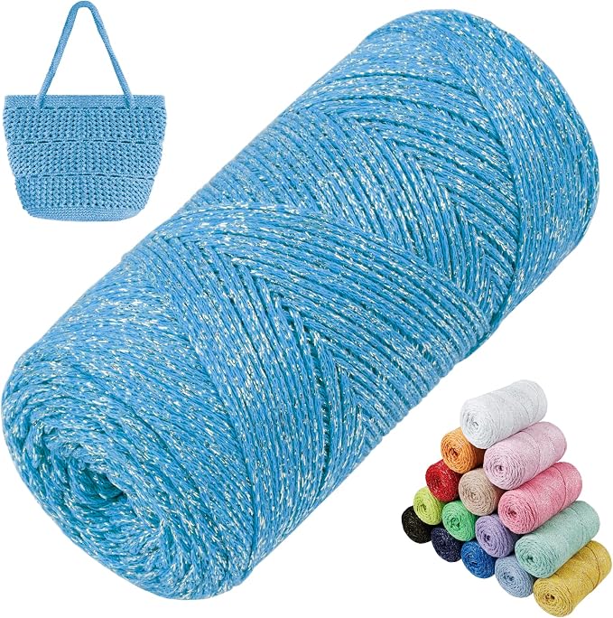 Sparkle Macrame Cord 1.5mm x 306 Yards Cotton Glitter Yarn by LEREATI