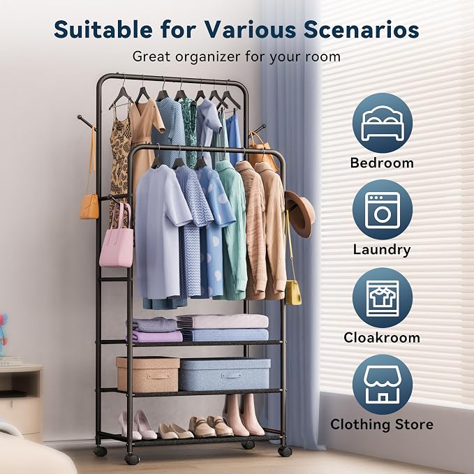 Whitmor Heavy Duty Adjustable Garment Rack-Rolling Clothes Organizer - Image 7