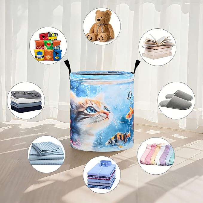 Cute Cat Laundry Basket Foldable Oxford Cloth Tote Bag Laundry Hamper Clothes - Image 4