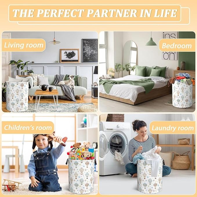 Cute Hot Air Balloon Stars Laundry Hamper Bag - Image 7