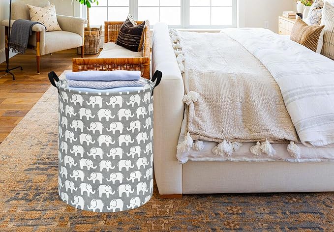 KUNRO Round Laundry Gift Basket Storage Hamper, Clothes Storage Organizer Bins - Image 7