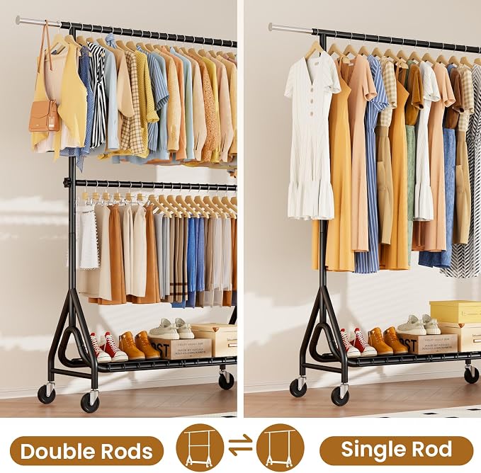 Heavy Duty Clothes Rack for Hanging Clothes, Double Rods Clothing Rack - Image 4