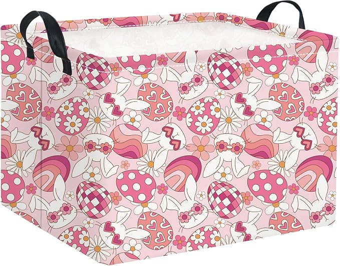 HIYAGON Rectangular Easter Basket Pink Bunny Easter Basket by HIYAGON