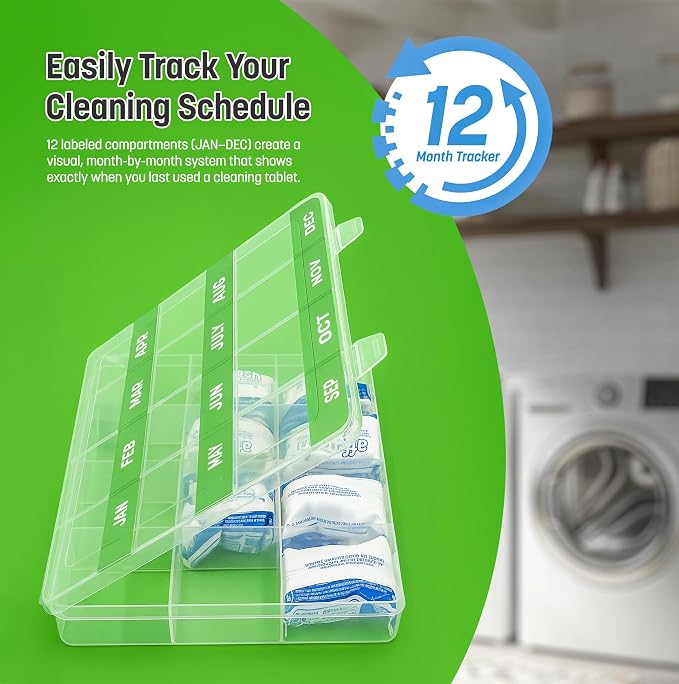 Monthly Reminder Organizer for Cleaning Tablets, 12 Labeled Compartments for - Image 2