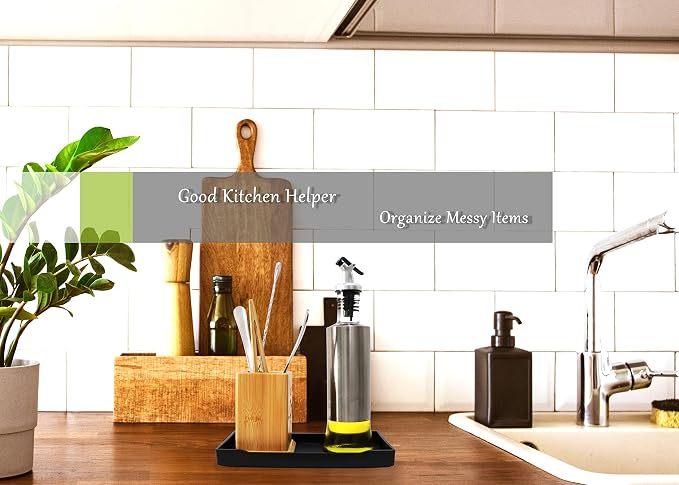 Small Black Mini Tray for Kitchen Counter, Bathroom for Vanity Items, Coffee - Image 3