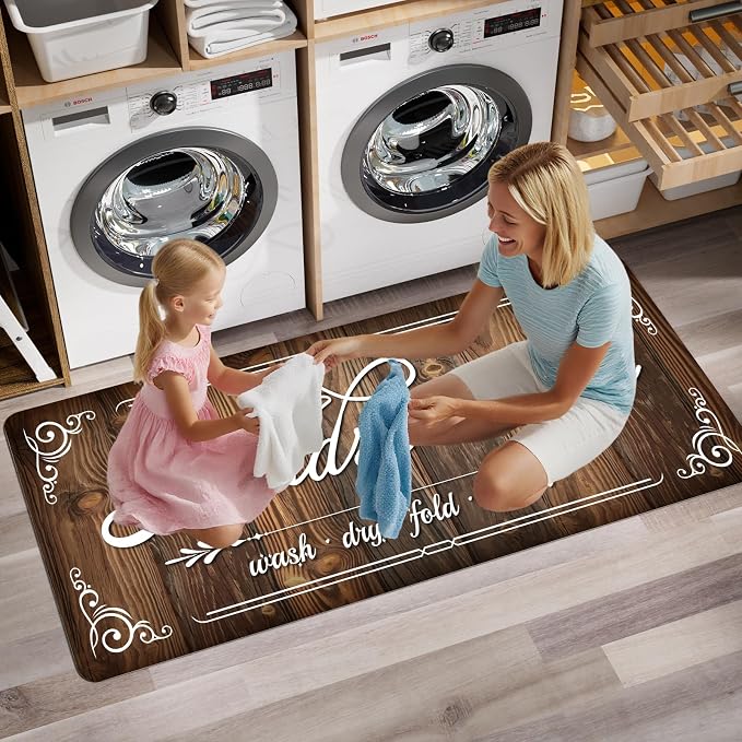 Non-Slip Laundry Room Rug Runner 17.3"x47.2" Washable Floor Carpet Brown- - Image 5