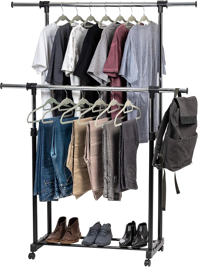 IRIS USA Portable Double-Rod Height Adjustable Clothes Rack by IRISUSA
