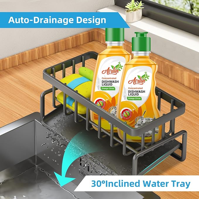 Sponge Holder for Kitchen Sink, Self-Drainage Kitchen Sink Caddy, Rustproof - Image 3