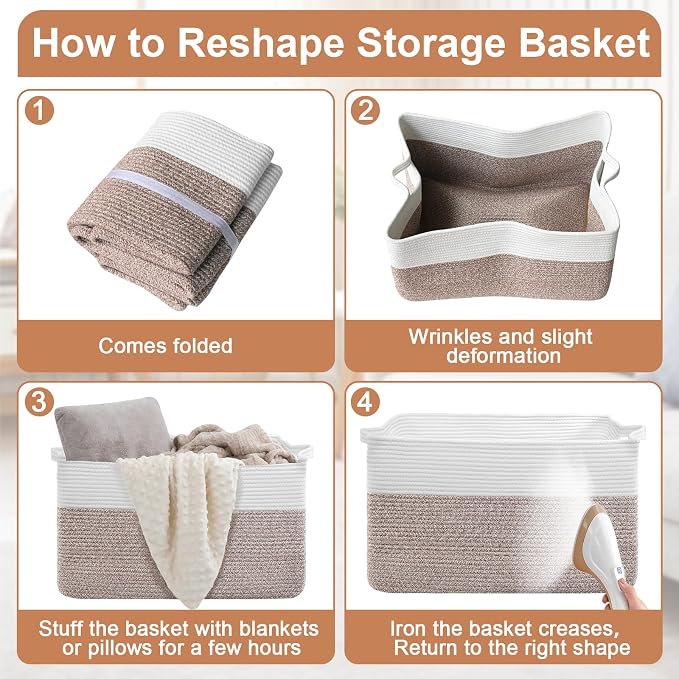 105L XXXL Large Blanket Basket, Rectangular Cotton Rope Basket, Laundry Hamper - Image 7