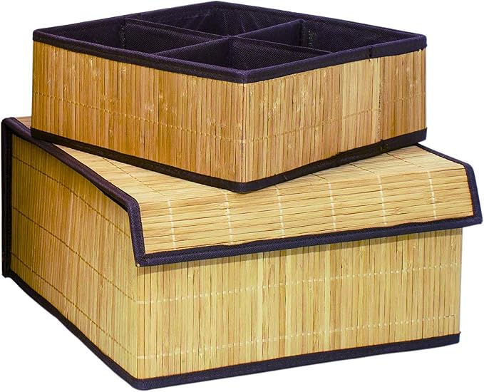 FixtureDisplays Set of 3 Laundry Hampers Bamboo Round Wicker Clothes Bin - Image 3