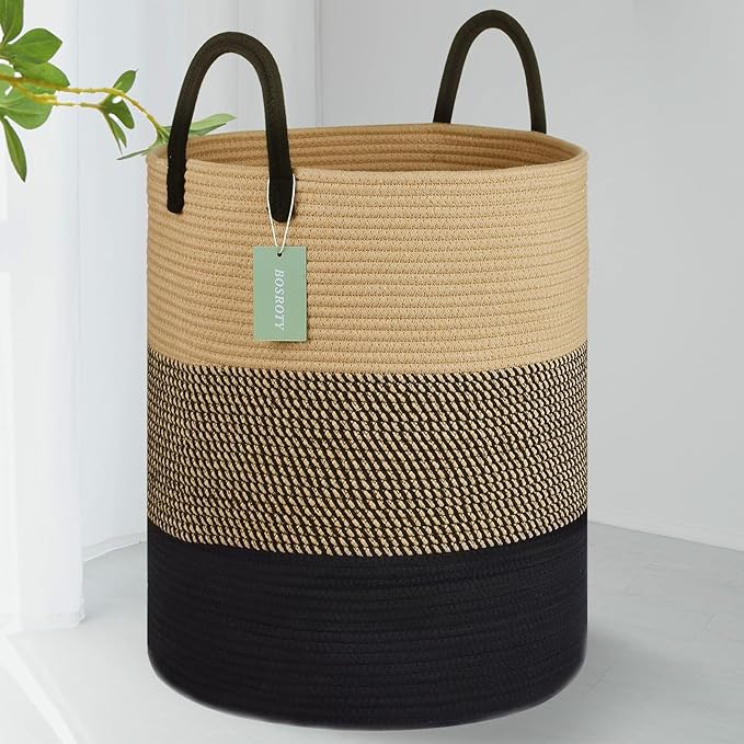 Large Blanket Basket, Tall Laundry Basket 65L, Nursery Hamper by BOSROTY