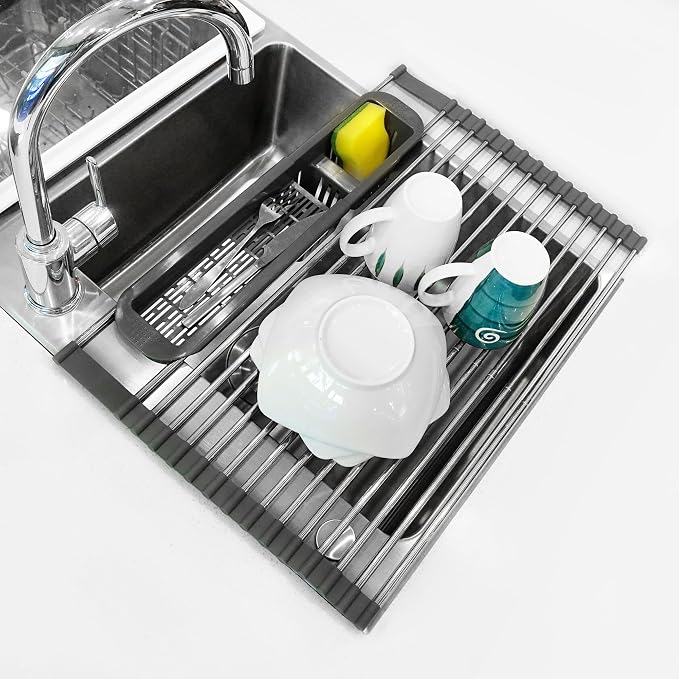Roll Up Dish Drying Rack Over The Sink, 304 Stainless Stee Dish Drainer by Dolreiik