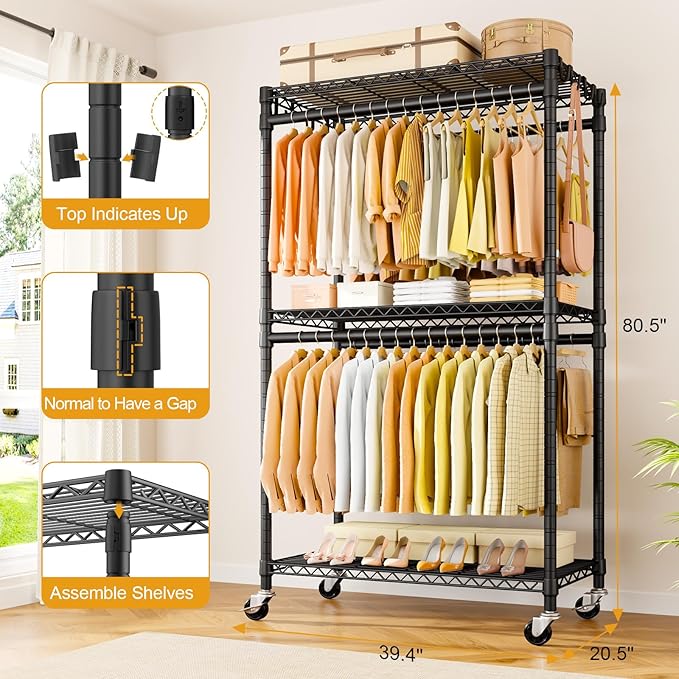P5 Rolling Clothes Rack Heavy Duty, Clothing Racks - Image 6