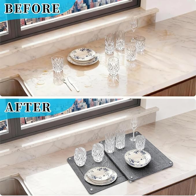 Nested Dish Drying Stone Mat | 2 Pcs Diatomaceous Earth Stone Drying Mats - Image 3