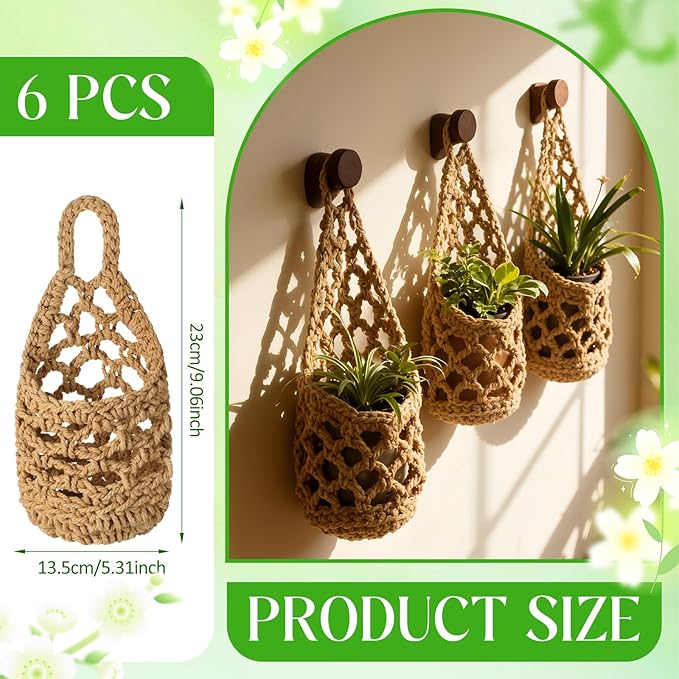 6 Pk Wall Planters for Indoor Macrame Plant Hanger Boho Wall Mounted Flower - Image 3