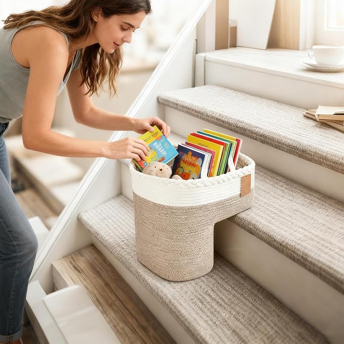 Staircase Basket – Foldable Woven Step Storage Organizer | Portable Handle L - Image 2