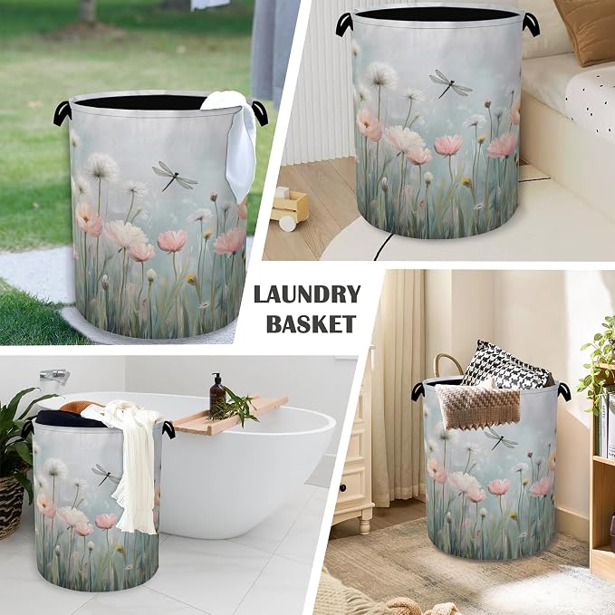 Dragonfly Laundry Hamper, Dandelion Flower Dirty Clothes Laundry Basket - Image 4