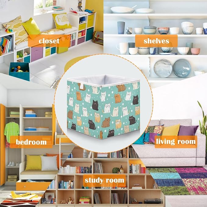 senya Large Storage Bins Probe Kitten Collapsible Foldable Storage Cubes Fabric - Image 6